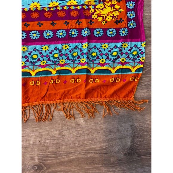 Sunshine On My Shoulders Makes Me Happy Cotton Sarong Wrap Boho Floral Fringe - Picture 4 of 8